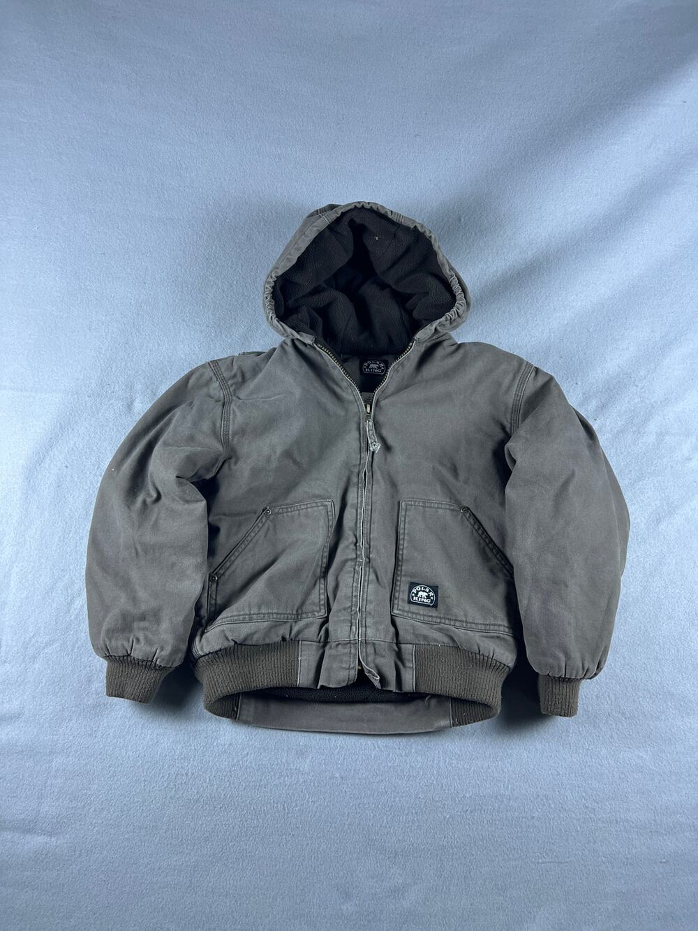 Polar King Jacket Youth M Brown Duck Canvas Fleece Lined Hooded Workwear Outdoor